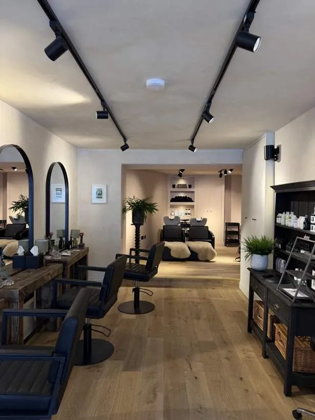 New hair salon in Lechlade with black track spotlights, smoke detection and fully rewired premises